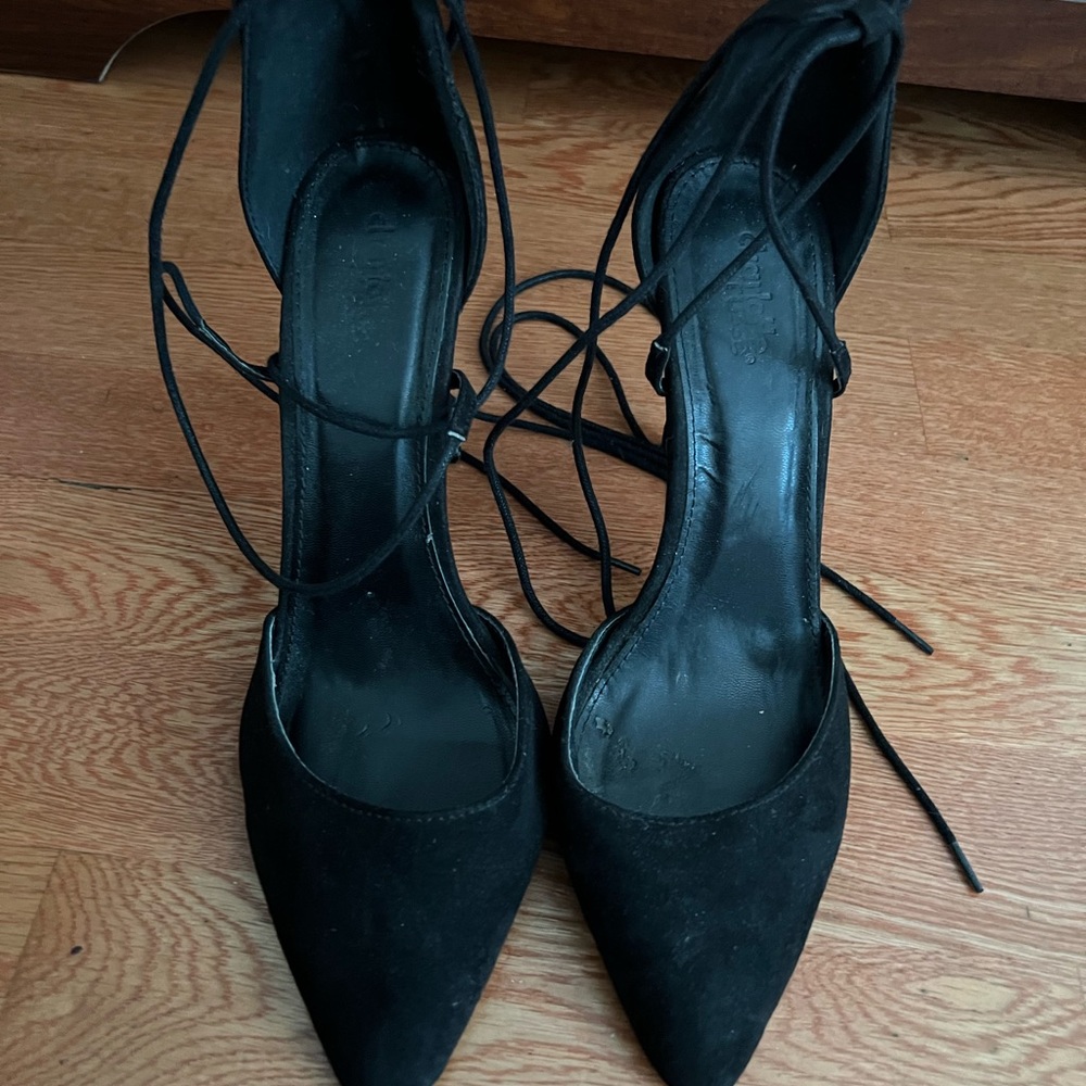 Black Suede Lace Up High Heels